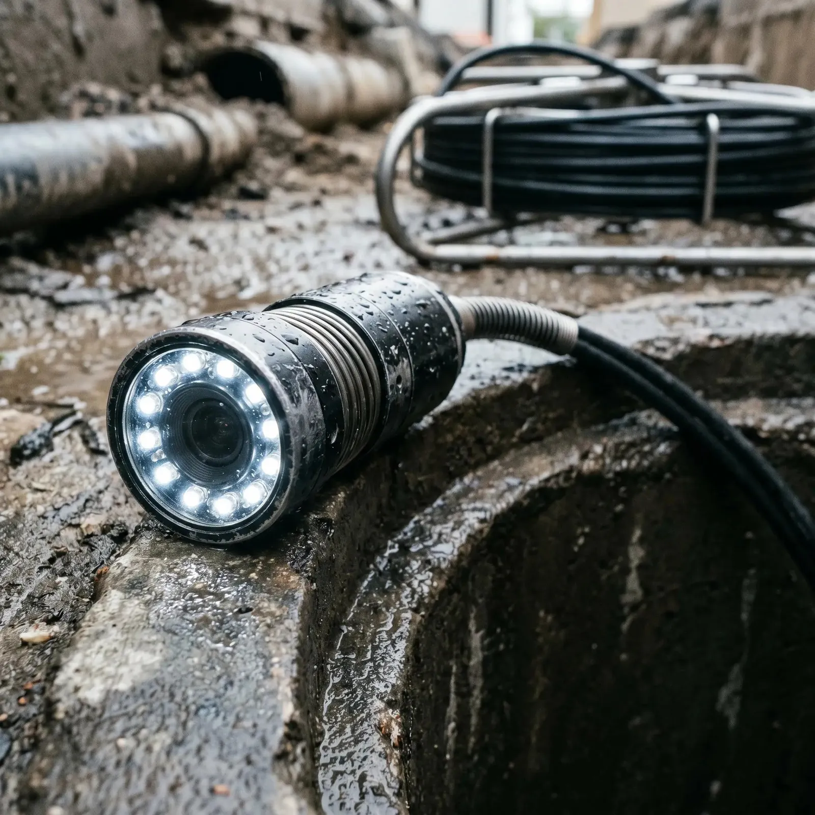 Caméra d'inspection et furet électrique sur un regard de canalisation à Nanterre